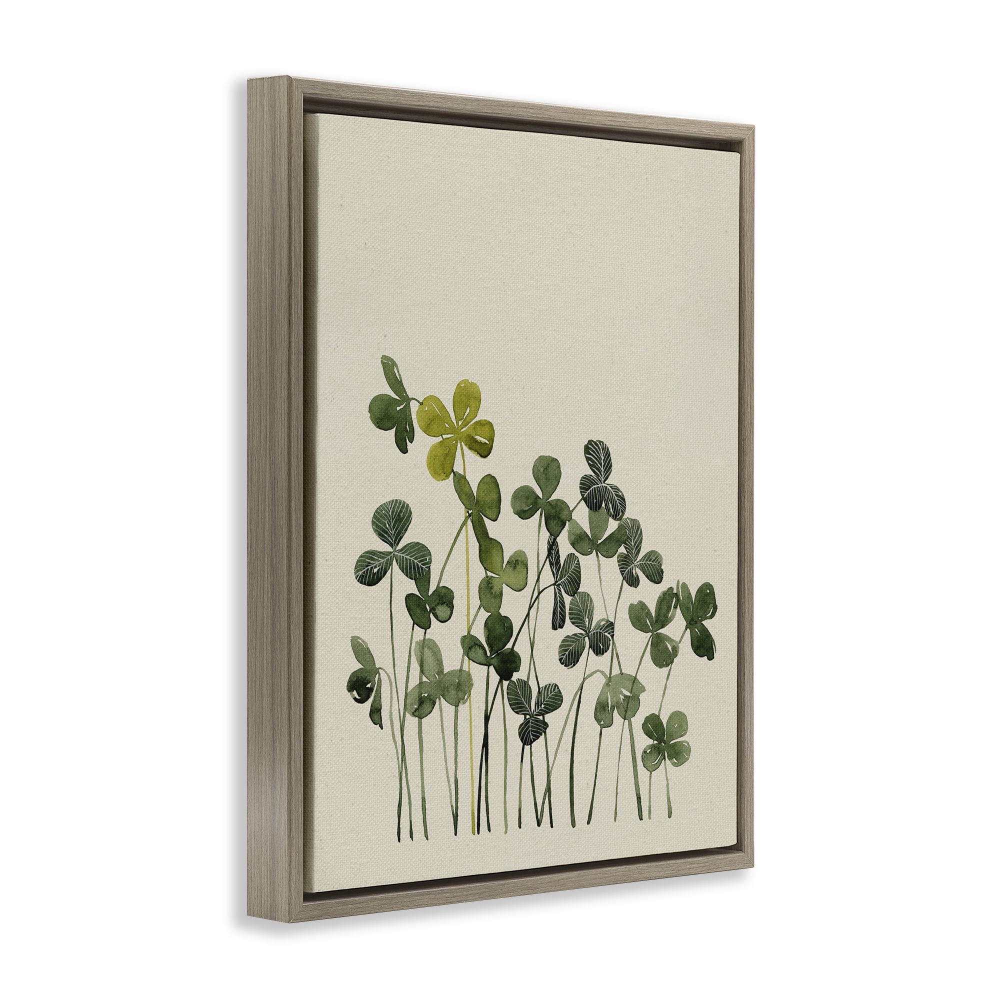 Hidden Gems Clovers Brown Framed Floater Canvas Wall Art, design by Grace Popp