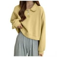 thumbnail image 2 of Karight Women's Loose Fit Sweatshirt Casual Loose V Neck Long sleeve Snap Collared Cropped Pullover Tunic Tops, 2 of 6