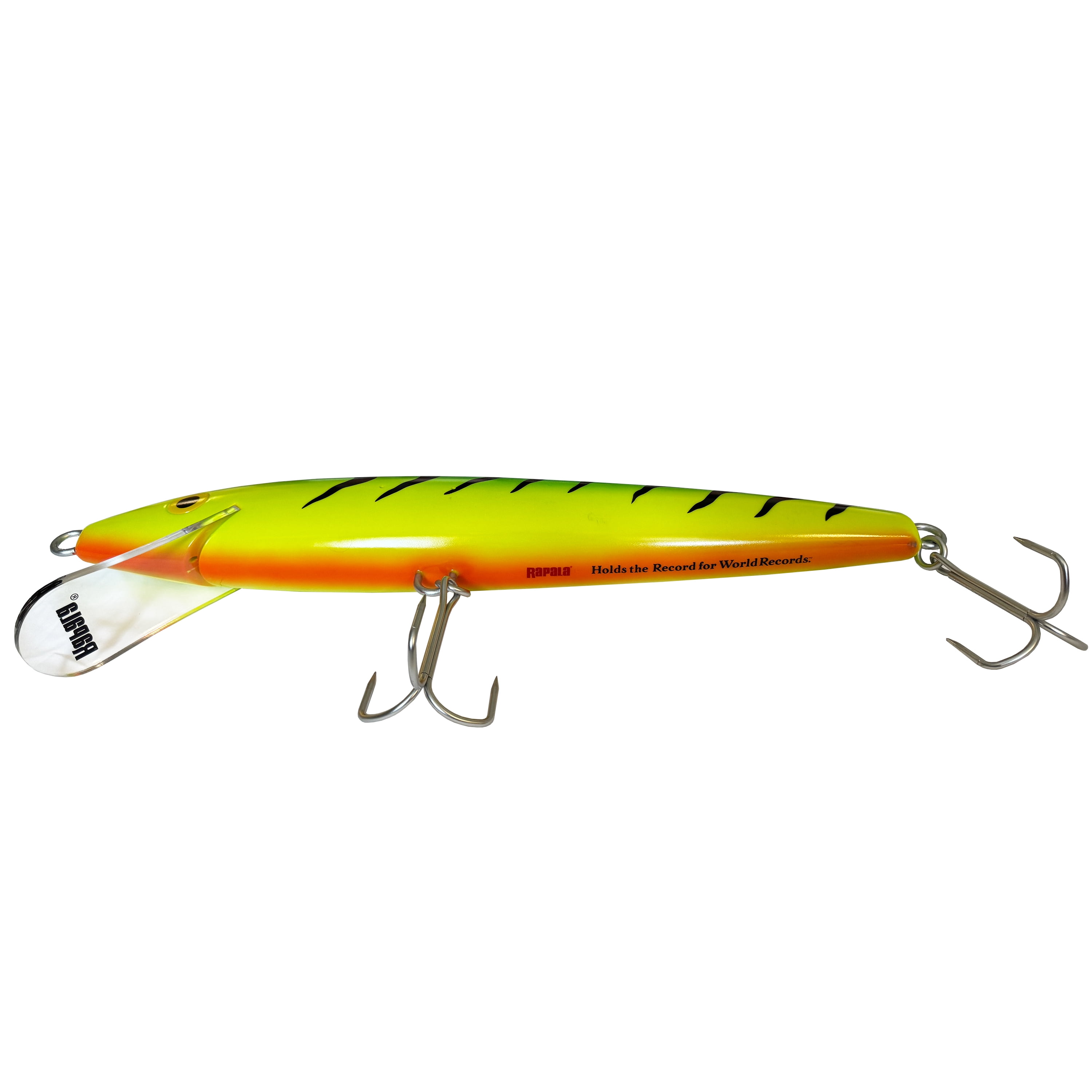 Rapala's 24.5” Giant Fishing Jerk Minnow Lure, Firetiger, Fisherman Décor, Easy-to-Hang, Green Yellow, 1.08 lbs