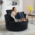 thumbnail image 2 of Muumblus Chenille Swivel Accent Chair Barrel Chair, Oversized Comfy Armchair with Pillows, Modern Leisure Sofa Chair for Living Room Bedroom, Black, 2 of 8