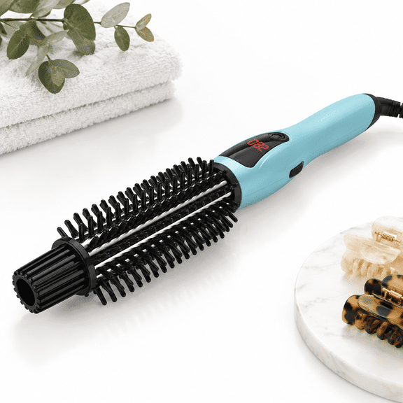 1 Inch Ceramic Tourmaline Ionic 3-in-1 Curling Iron Brush, Dual Travel Styler