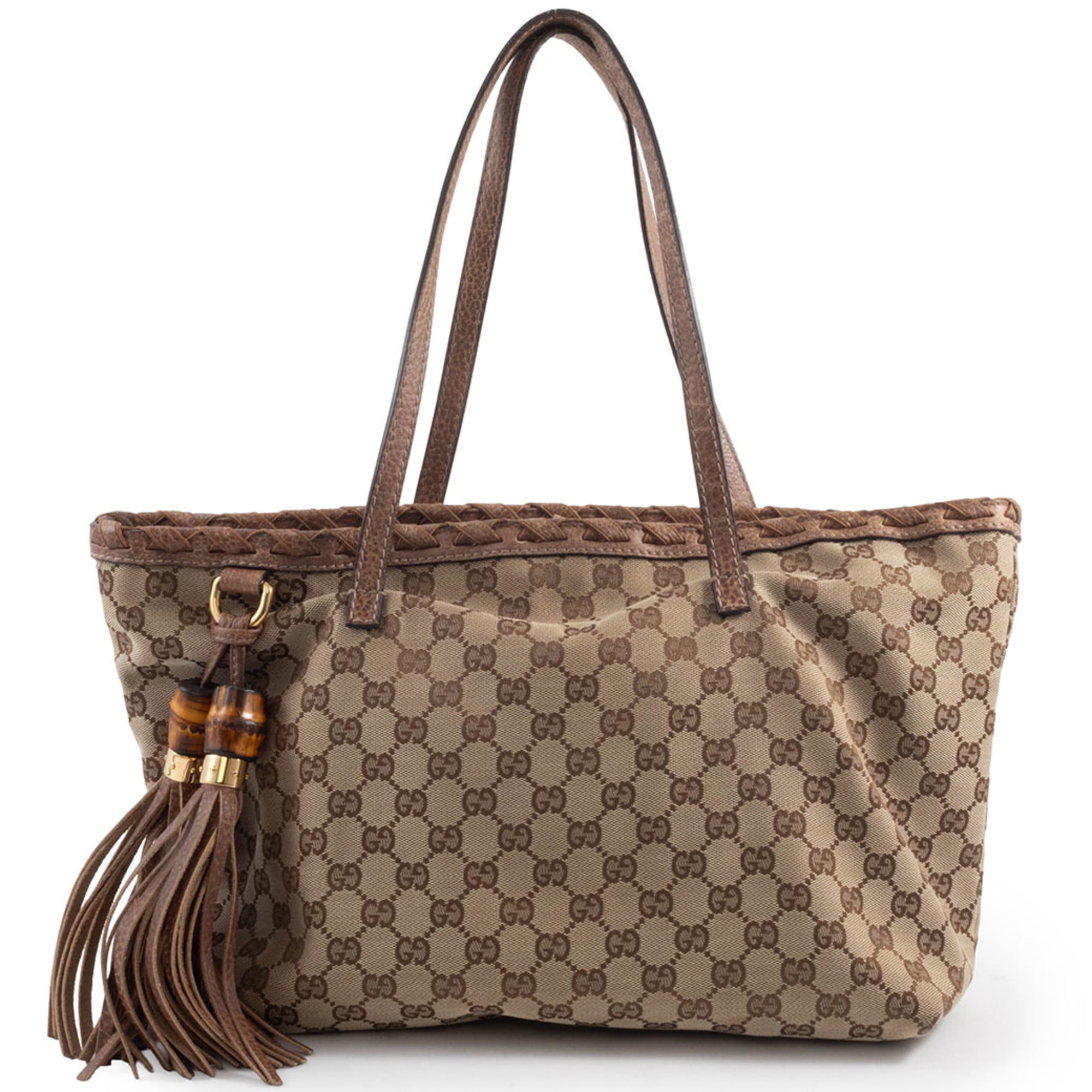 Pre-Owned GUCCI 106241 GG Canvas Tote Bag Leather Brown Women's