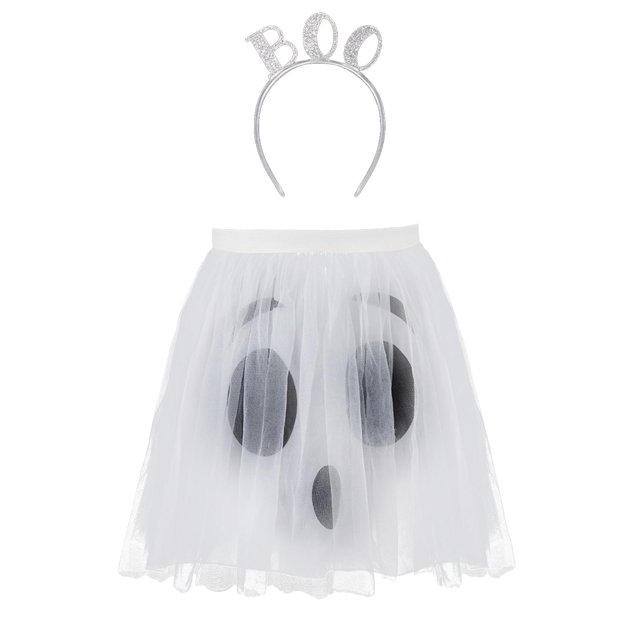 Diadema de Halloween con falda de tutú, linda diadema para el cabello para accesorios de fotos, suministros para fiestas Blanco