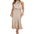 thumbnail image 2 of PENGXIANG Robe Maxi en Satin pour Femmes Élégante Sans Manches Col Montant Soirée Mariage Robe Longue Formelle, 2 of 7