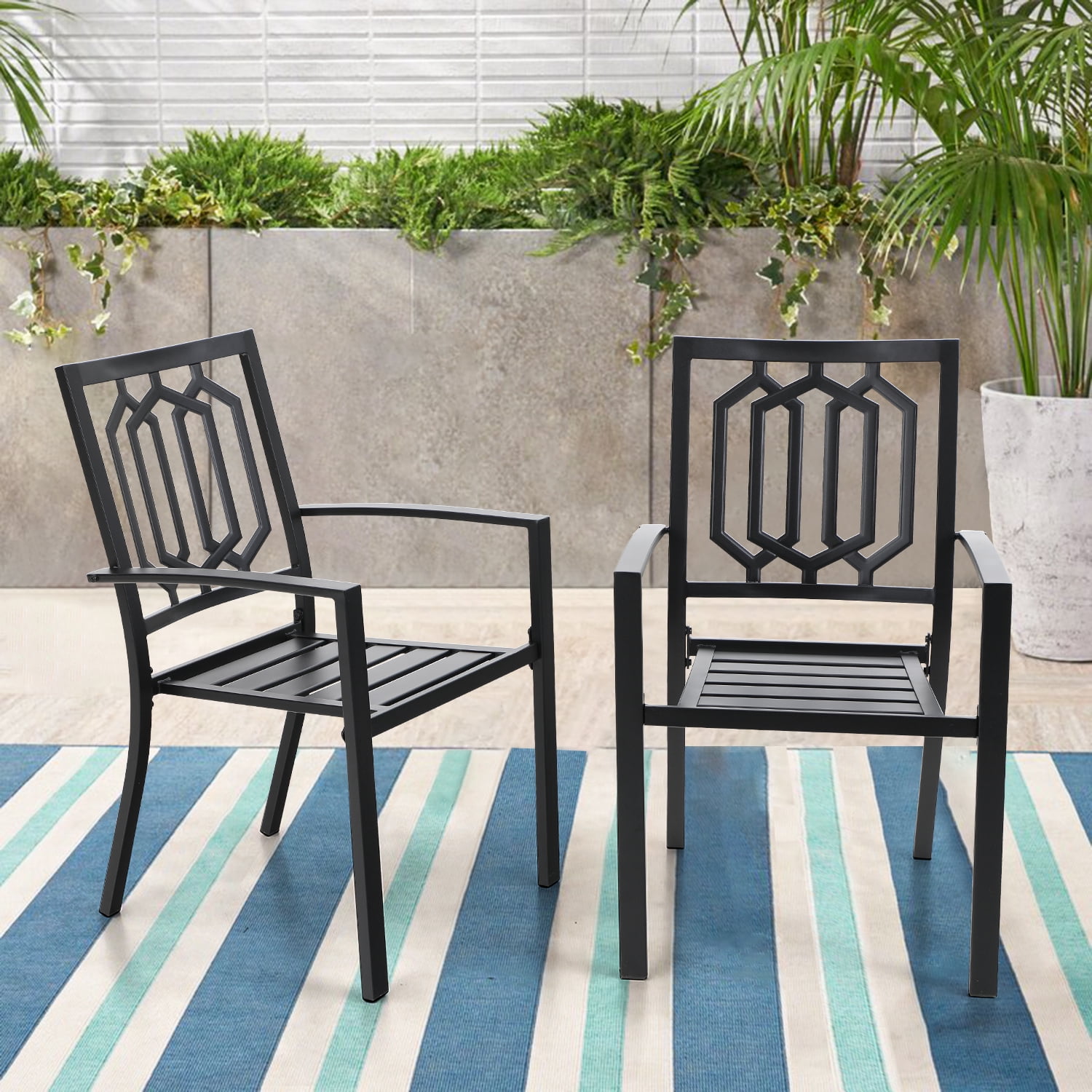 Outdoor Bistro Chairs Set of 2 Metal Patio Dining Seating Stackable Chairs Set for Garden Porch Backyard Black 
