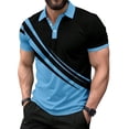 thumbnail image 2 of Mens Graphic T-shirts Short Sleeve Polo Collar Tops Color Block Print Summer Casual Sporty Comfortable T Shirts for Man Light Blue XL, 2 of 7