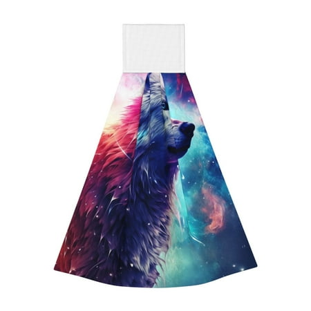 

Zufioo Starry Multicolored Wolf Print Coral Fleece Velcro Hand Towel Hangable Absorbent Hand Towel Suitable for Kitchen Bathroom Household Items