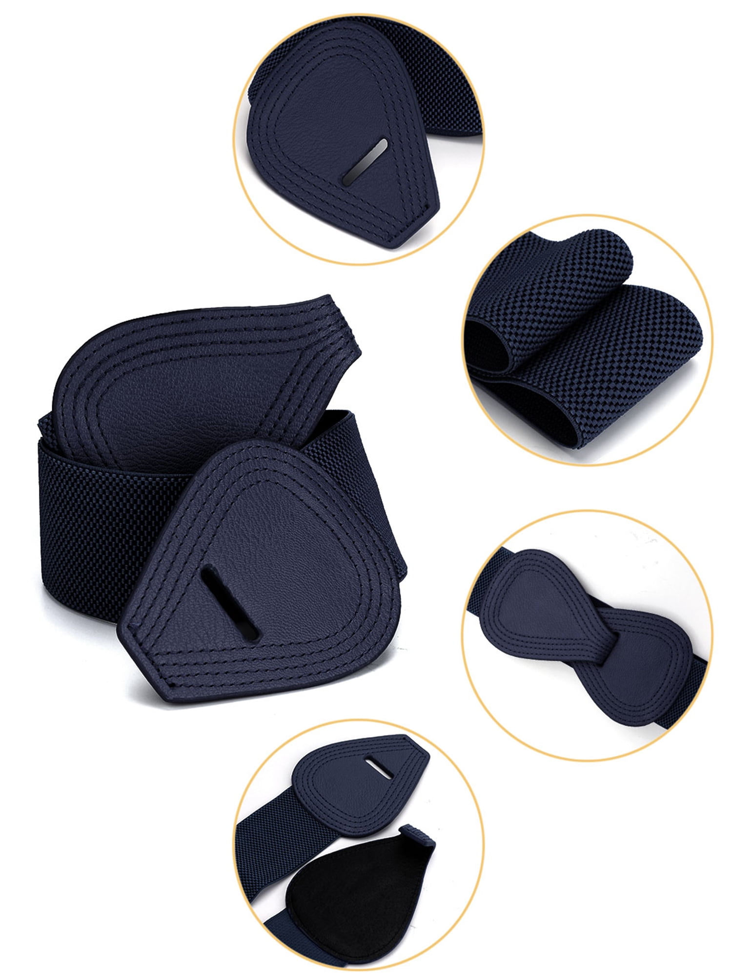DARING DIVA Women's Interlock Faux Leather Elastic Buckle Belt 31"x43" Dark Blue