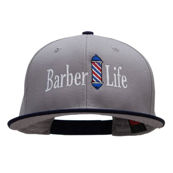 Barber Life Embroidered Two Tone Superior Cotton Twill Flat Bill Snapback Cap - Navy Grey OSFM