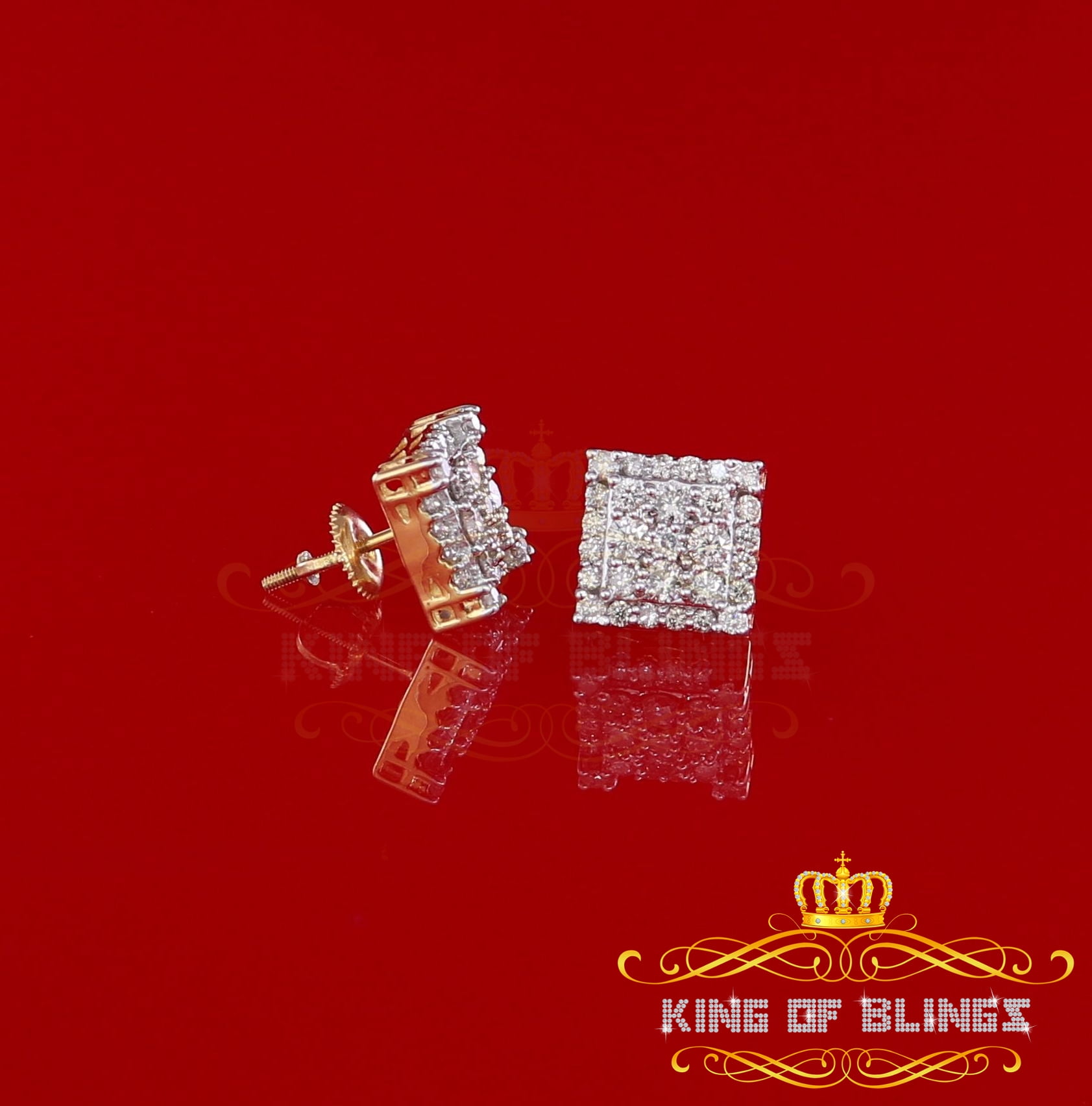 King of Bling's 10K Real Yellow Gold with 1.75ct Real Diamond Men's/Women's Stud Earrings