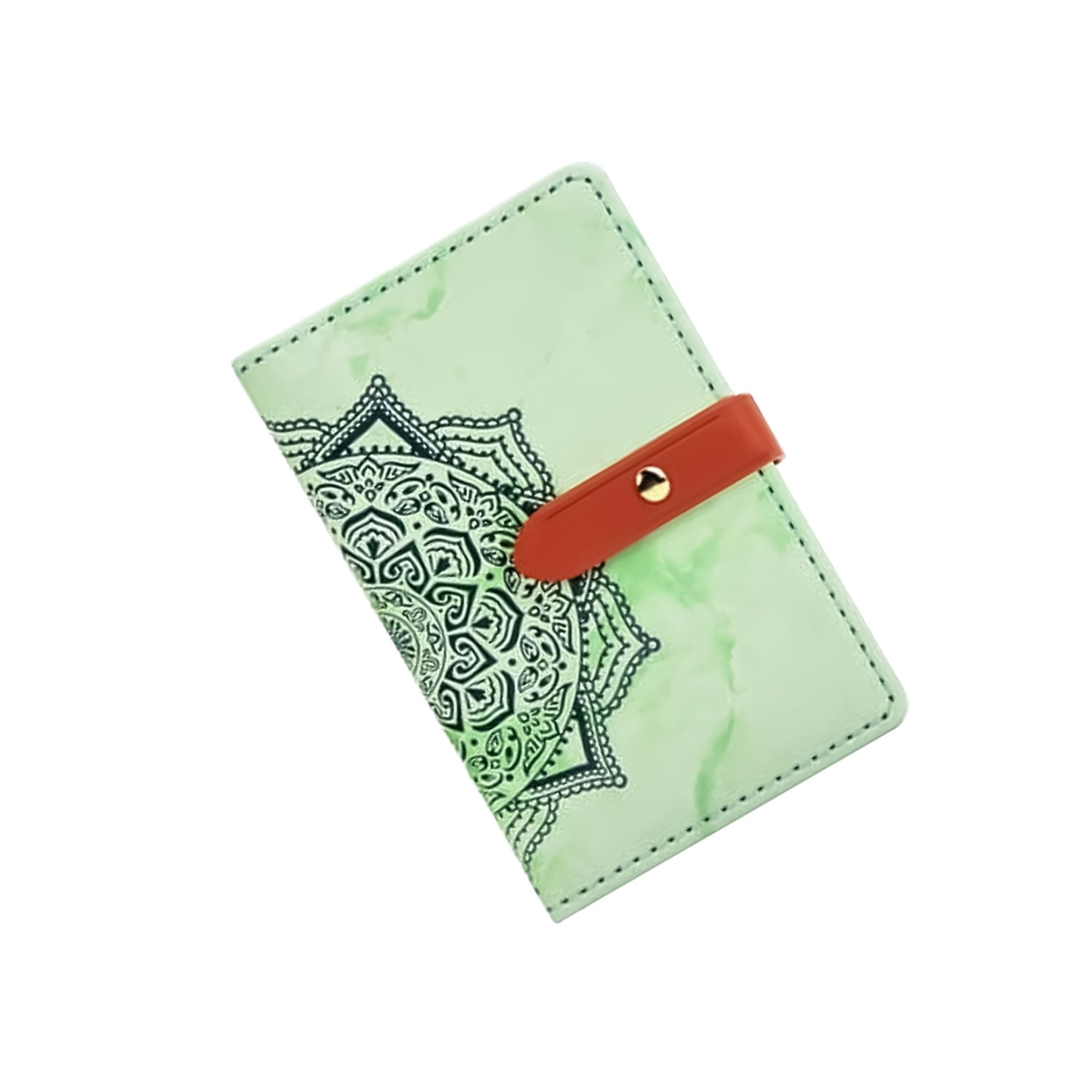 Universal Stick-On Leather Card Holder with Datura Flower Print - Green