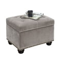 thumbnail image 4 of Homestock Mid-Century Marvel Storage Ottoman, Button Tufted Hinged Lid With Nailhead Trim, Faux Linen Upholstery, Solid Wood Turned Feet, 24" W X 18" D X 18" H, 4 of 8