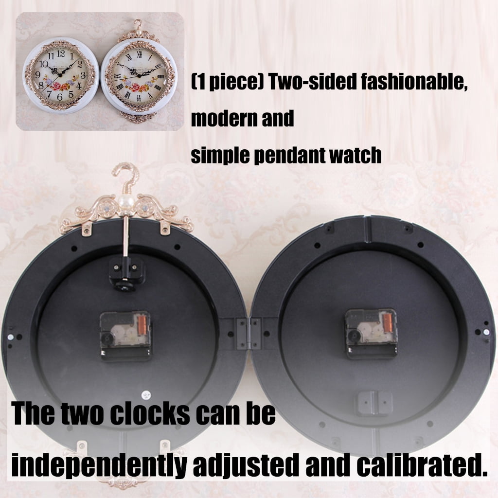 PatungKu European Antique Quiet Double View Wall Clock For Bedroom Dining Room Decors