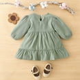 thumbnail image 3 of StylesILove Baby Toddler Girls Solid Ruffle Hem Long Puff Sleeve Corduroy Dress Princess Casual Spring Fall Outfit (24 Months, Green), 3 of 7
