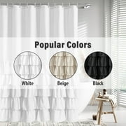 Seasonwood Farmhouse Ruffle Shower Curtain with Buttons and 12 Hooks for Bathroom, White, 72 x 72