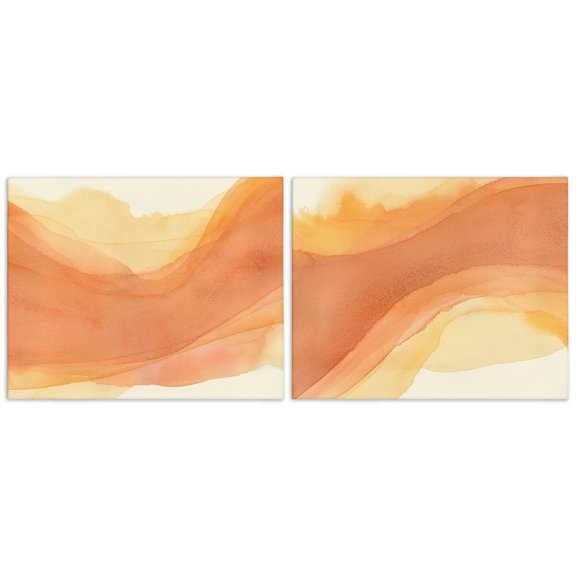 Stupell Industries Curving Orange Waves Abstract Painting Wrapped Canvas Art Print Wall Art, 20 x 16, Set of 2