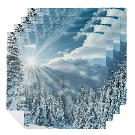 

Facannap Snowy Mountain Trees Sunbeam Cloth Napkins Hotel Home Banquet Atmosphere Embellishment Polyester Reusable Dinner Napkin for Dining Table Kitchen Daily Party Housewarming Farmhouse Decor 6 PCS