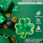 Shamrock Ornament Craft Kit, Craft Kits, Tissue Paper Crafts, Hanging Decor Craft Kits, St. Patrick's Day, 12 Pieces, Green