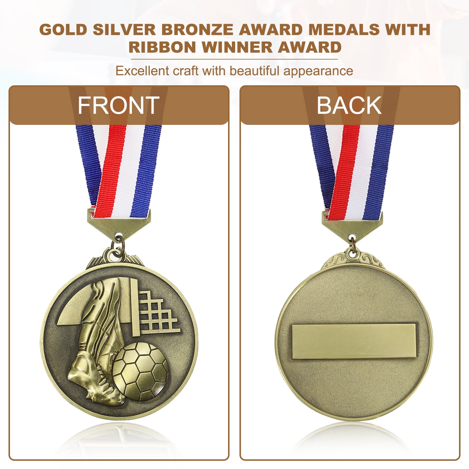Uxcell Football Events Mesh Embossing Award Medals with Ribbons, Winner Medals Prizes for Competitions Sports Party Gold