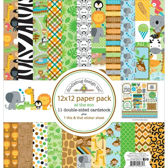 Doodlebug Double-Sided Paper Pack 12"X12" 12/Pkg-At The Zoo - ATZ5681