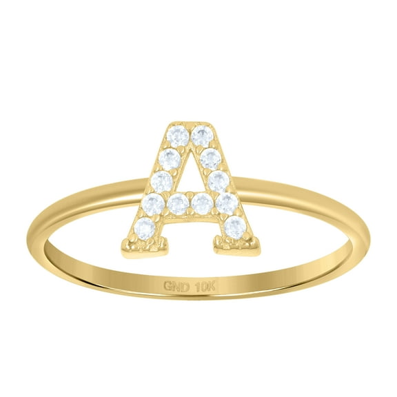 10kt Real Yellow Gold Womens Cubic Zirconia Initial Alphabet A Ring