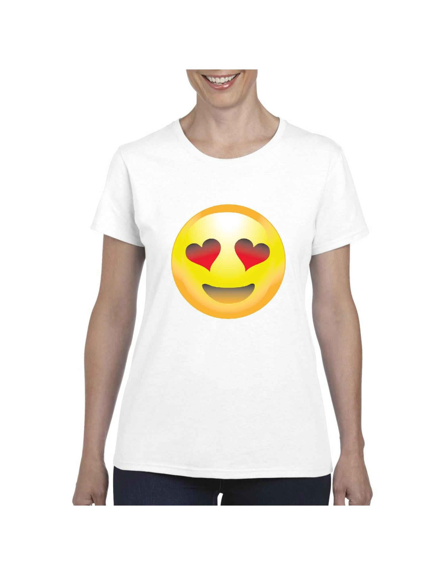 IWPF Womens Emoji Smiling Face HeartShaped Eyes Short Sleeve TShirt