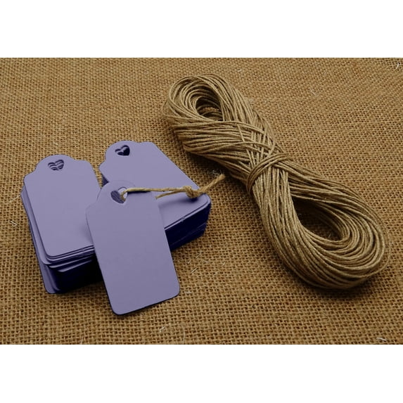 100 Pcs Heart Punched Rectangular Hang Tag Wedding Favor Blank Tags with Free Natural Jute Twine - Colors Available