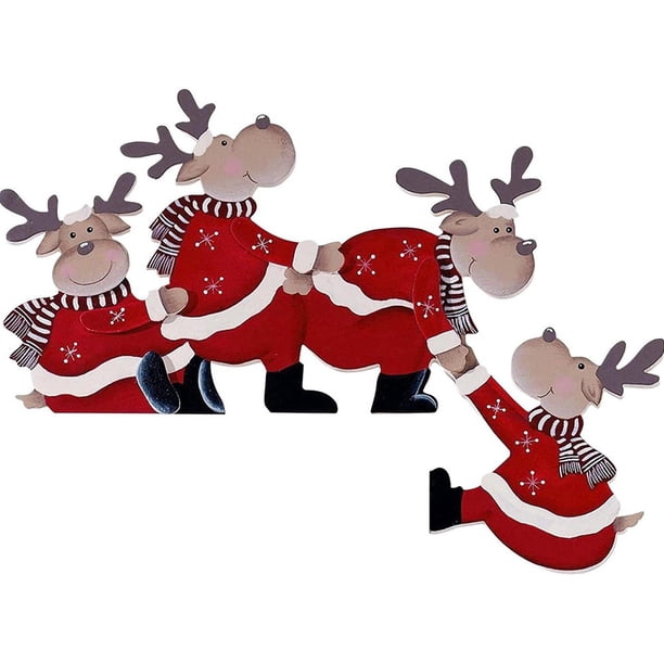 Christmas Door Frame Decoration Santa Claus Wooden Ornament Elk Xmas Decor