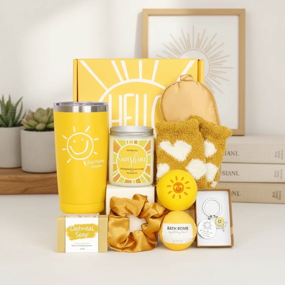 Gift Baskets for Women,10pcs Unique Birthday Gifts for Women, Best Friend Birthday Christmas Gift, Get Well Soon Gift Basket Sending Sunshine Cheer Up Box for Sister Friendship - BRIGHTEN UP HER DAY!