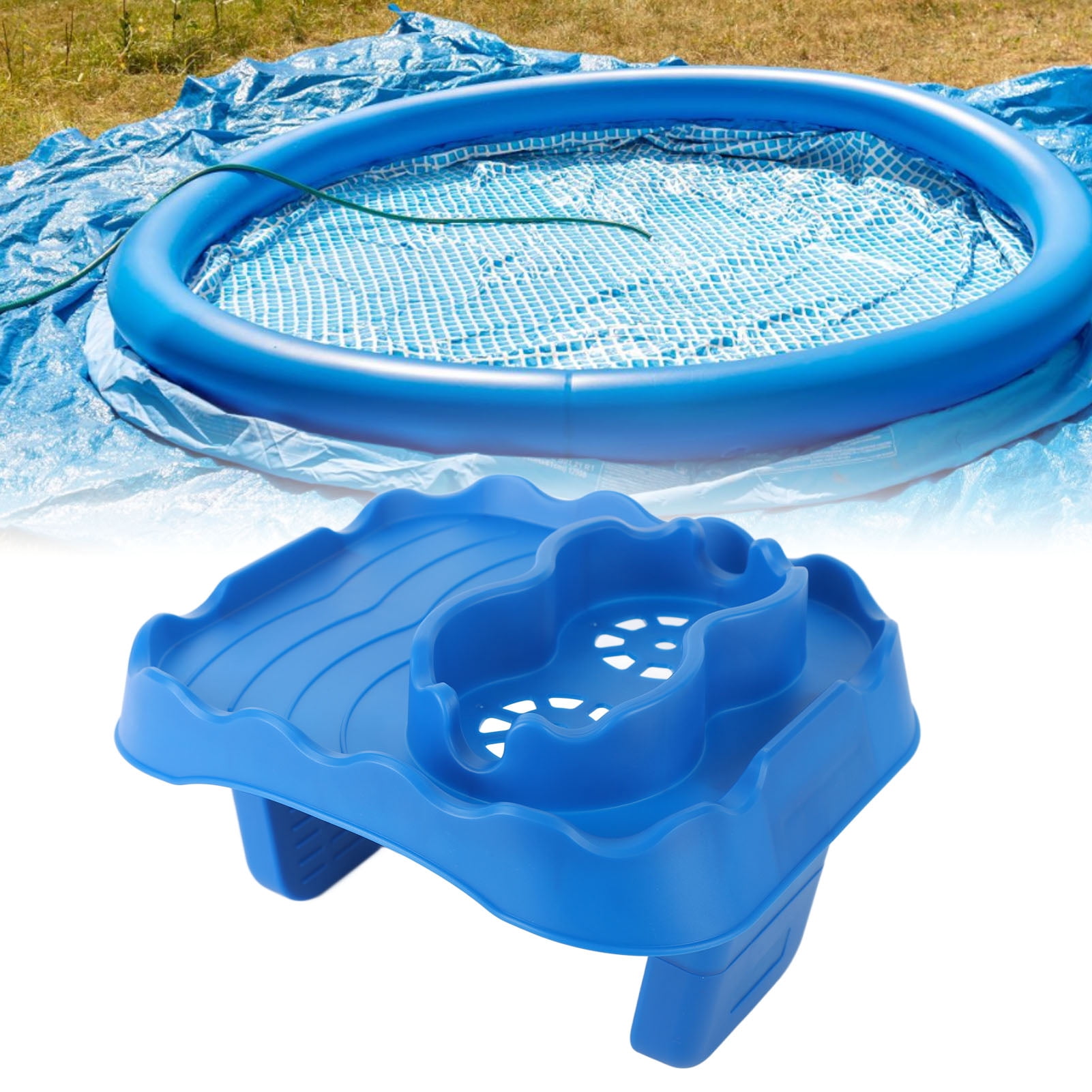 Suodoka Premium Hot Tub Table Tray with Drain Holes, Anti-Slip Adjustable Side Table Cup Holder for Swimming Pool, SPA, and Bathtub, Durable TPU, Blue