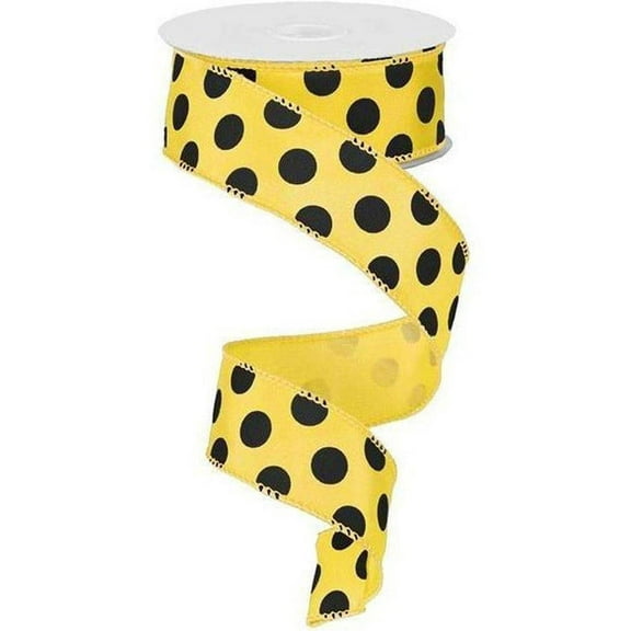 Craig Bachman 1.5 Inch Big Polka Dot Wired Ribbon, Yellow