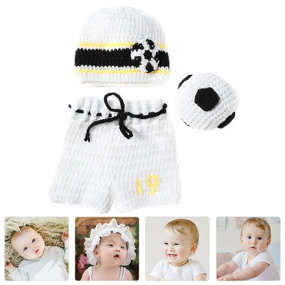 LULULION 3pcs Newborn Photography Props Football Outfit Knitted White Suit Prop for Pictures