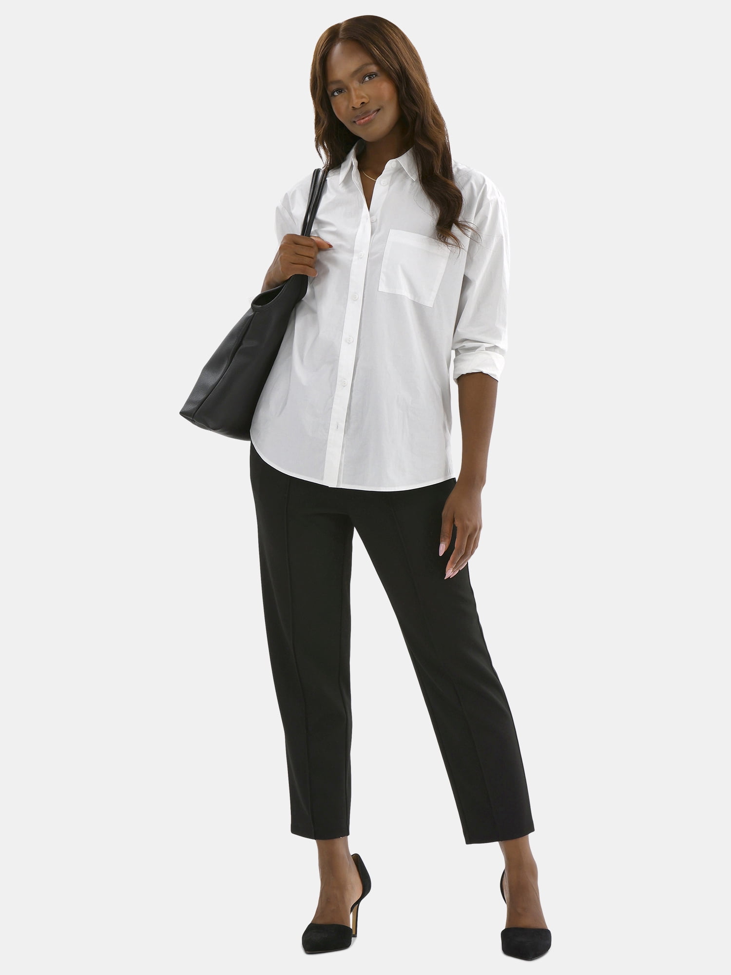 Time and Tru Women's High Rise Tapered Drawstring Pants with Pintuck, 27" Inseam, Sizes XS-XXL