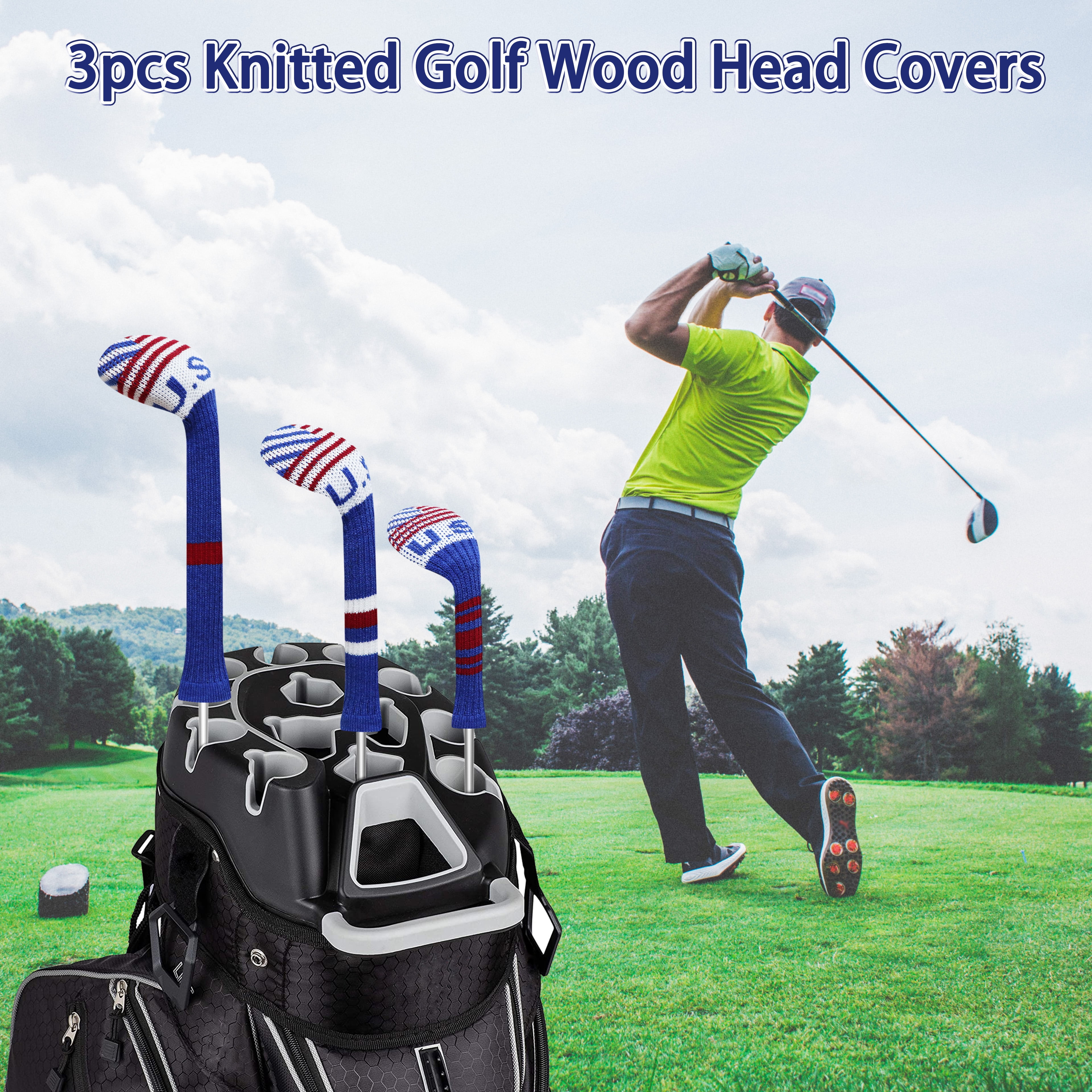 LeFeng 3Pcs Golf Club Covers, Knitted Golf Club Covers for 460cc Driver Fairway Woods and Hybrid Without Pom Pom