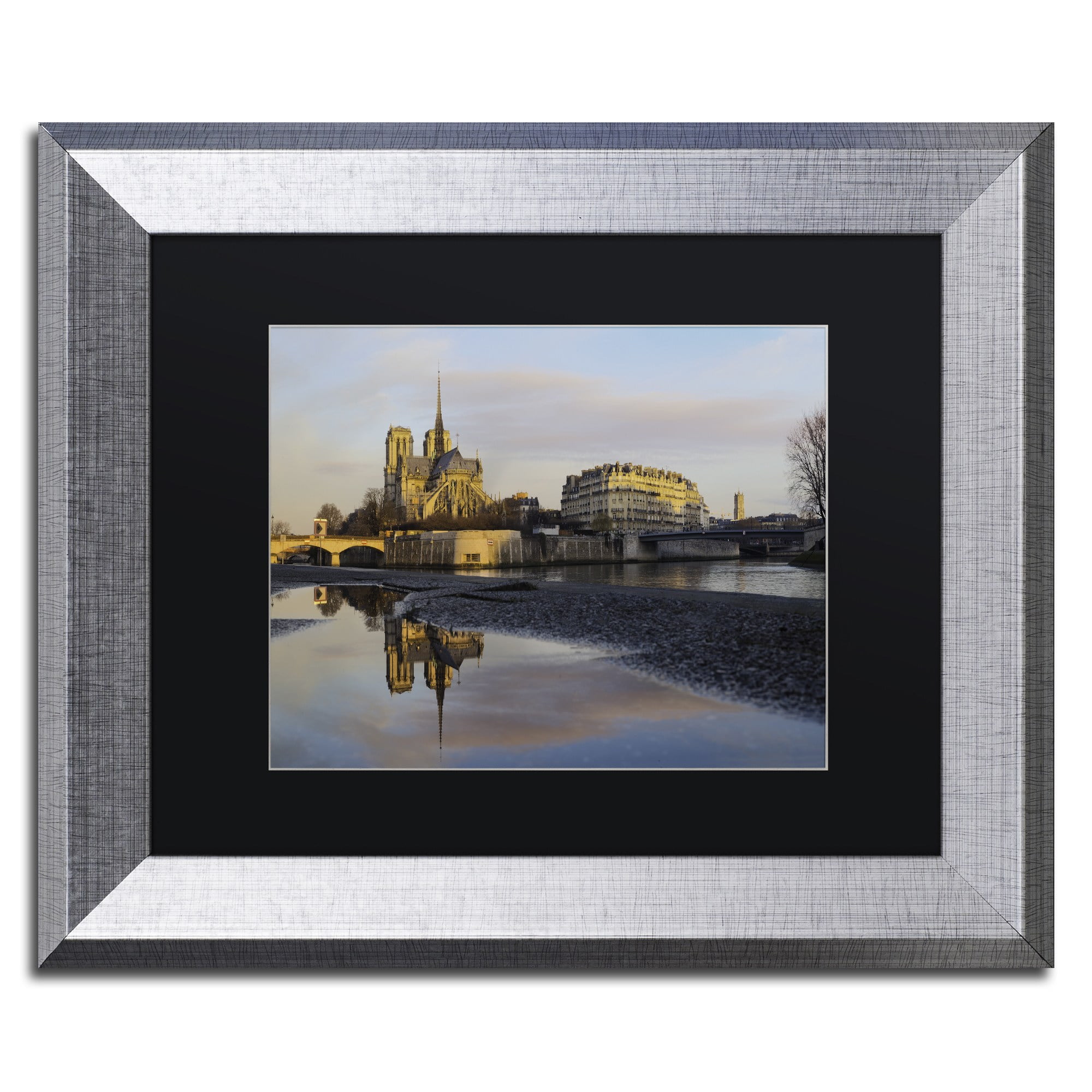 Trademark Fine Art "Sunrise in Notre Dame de Paris" Canvas Art by Mathieu Rivrin, Black Matte, Silver Frame