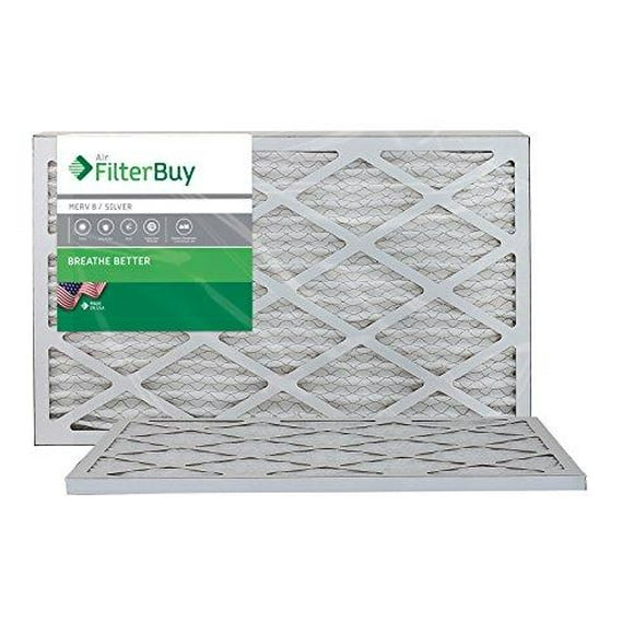 AFB Silver MERV 8 16x25x1 Pleated AC Furnace Air Filter. Pack of 2 Filters. 100% produced in the USA.
