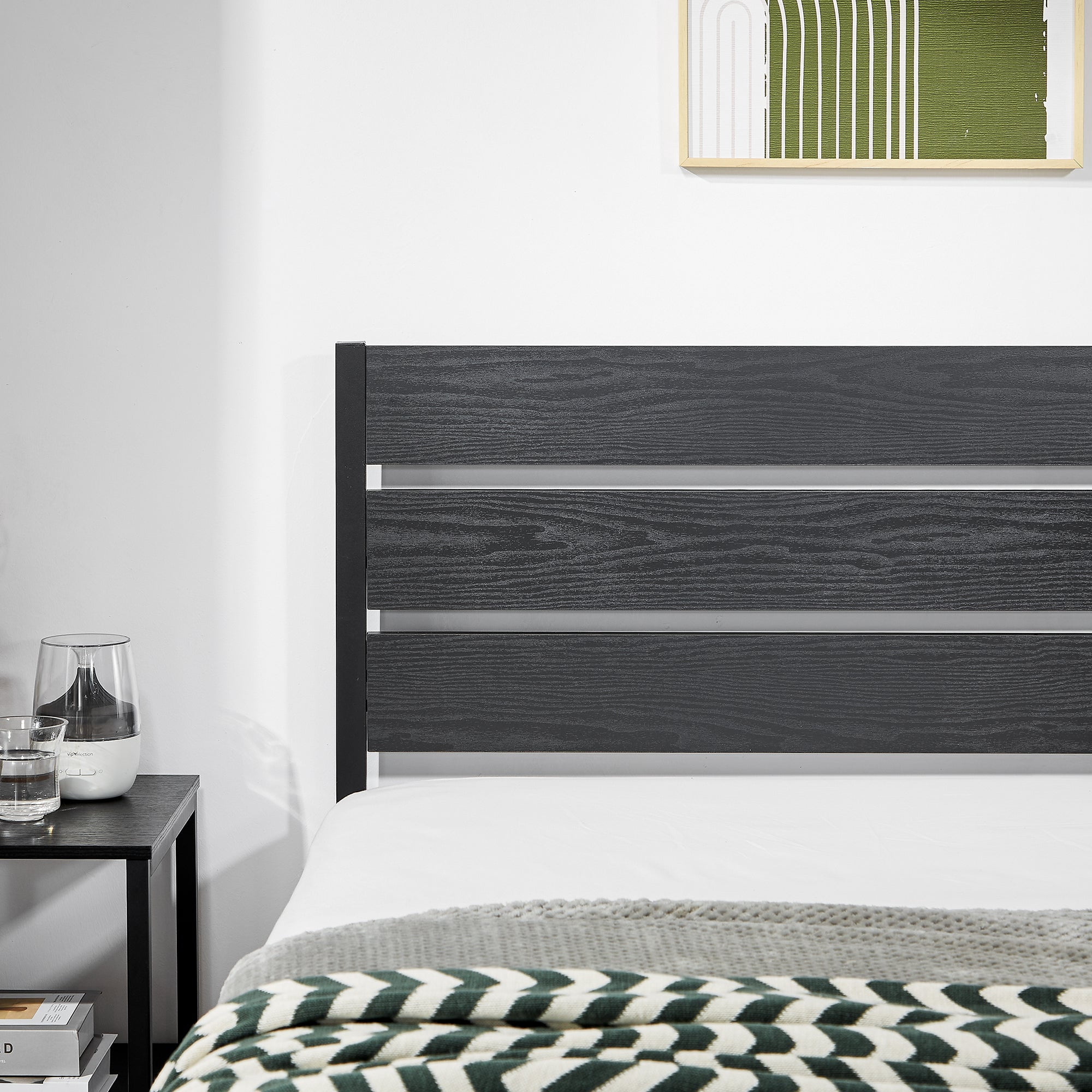 Katkuca Twin Size Metal Bed Frame, Industrial Platform Bed with Wood Headboard and Footboard, Heavy-Duty Metal Mattress Foundation, Easy Assembly, No Box Spring Needed, Black