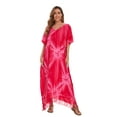 thumbnail image 2 of Beautybatik Fuchsia Women Hippie Tie Dye Caftan Kaftan Loungewear Maxi Plus Size Long Dress 4X, 2 of 5