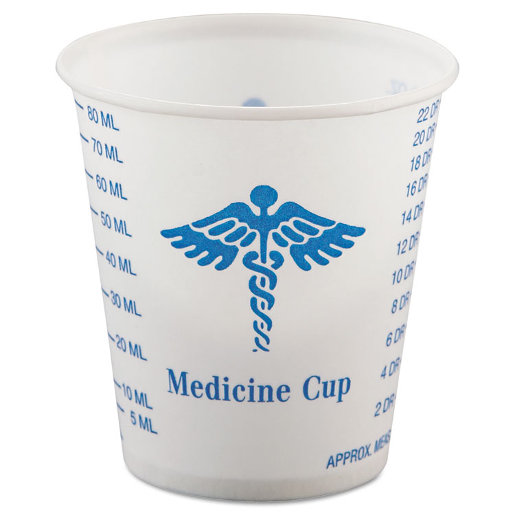 SOLO CUPS Paper Medical & Dental Graduated Cups 3oz White/Blue 100/Bag 50 Bags/Carton R3
