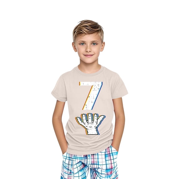 QQAMB Number 7 T-Shirt Boys Girls Short Sleeve Varsity Shirt Kids Summer Birthday Tees Gifts Tops 3-14 Years