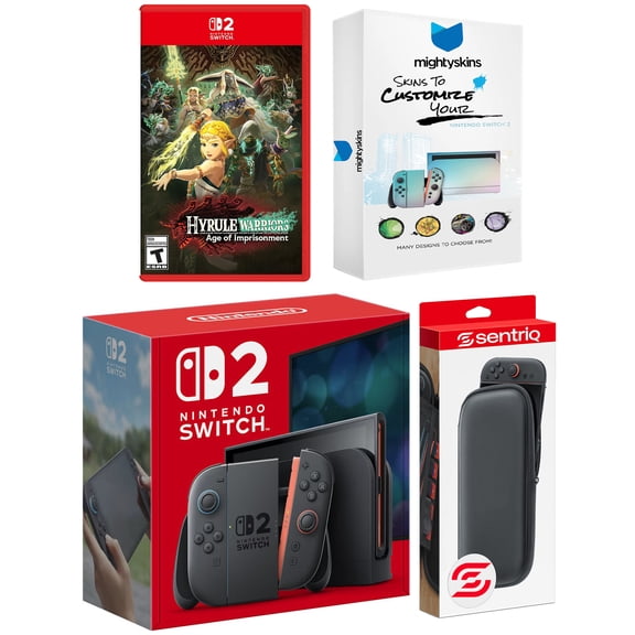 Nintendo Switch 2 Video Game Console with Hyrule Warriors Age of Imprisonment, MightySkins Code and Protective Case Bundle