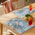 thumbnail image 4 of Blue Turtle Coastal Placemats Set of 6 Summer Beach Nautical Starfish Coral Place Mats Indoor Wipeable Table Mats Washable Cloth Dining Table Placemats for Kitchen Holiday Party Home Decor 13x19 Inch, 4 of 9