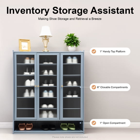 8-Tier Bamboo Shoe Cabinet with 3 Doors for Hallway Closet Living Room Balcony