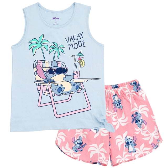 Conjunto de atuendo Disney Lilo & Stitch, camiseta sin mangas y pantalones cortos rosas 14-16