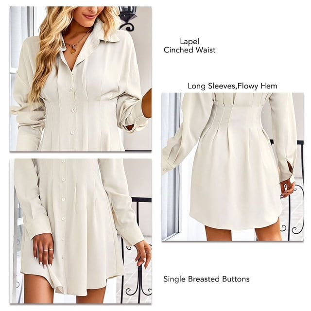 Vestido De Camisa De Solapa, Vestido De Camisa De Mujer Casual Con Estilo De Tela Suave De Micro Elasticidad Para Oficina ANGGREK Otros
