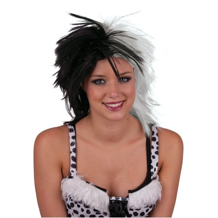 Funny Fashion Cruella Evil Villain Halloween Costume Wig, Black White,