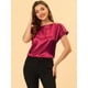 thumbnail image 2 of INSPIRE CHIC Blusa Elegante De Satén Para Mujer, Manga Corta, Cuello Barco, Estilo Vintage borgo?a S, 2 of 5