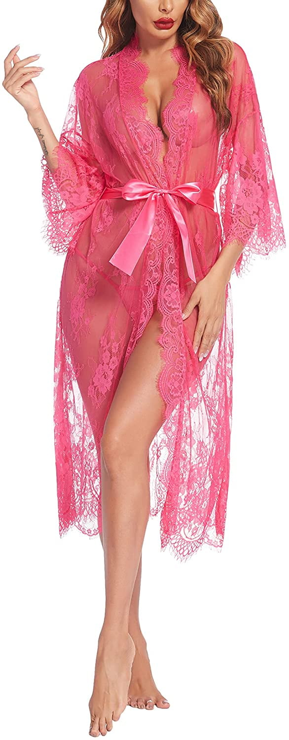 Pink Black, Small/Medium New Directions Women's Butterfly Wrap Nightgown 