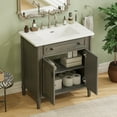 thumbnail image 3 of 31 inch Vintage Bathroom Vanity with Sink, Rustic Bathroom Cabinet with Soft Close Doors and Adjustable Shelf, Curved Profile Design with Rubber Wood Legs, Antique Gray, 3 of 9