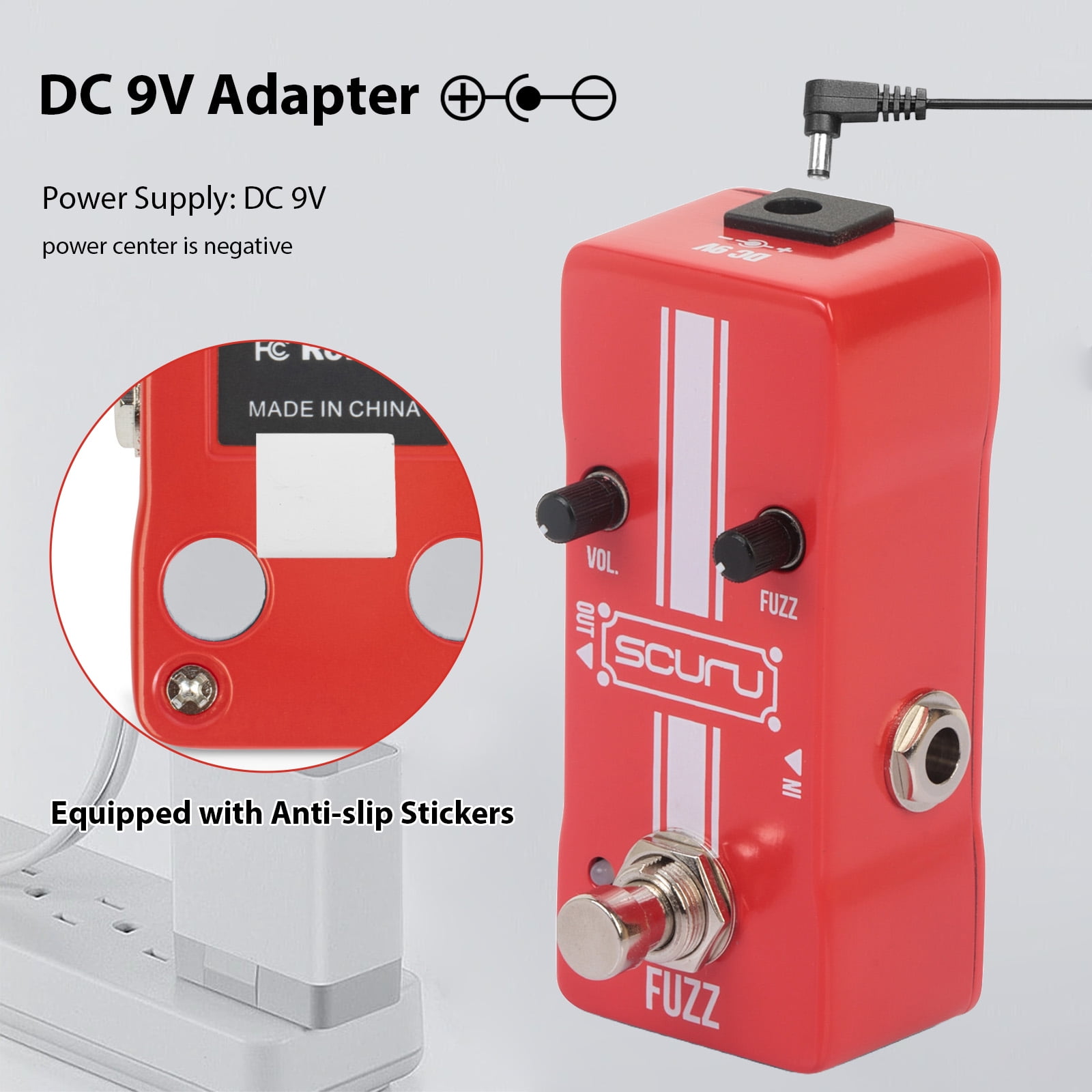 Guitar Fuzz Effects Pedal VOL/FUZZ Versatile Sound DC 9V 6.35mm Input/Output Interface Mini Electric Guitar Fuzz Effector with True Bypass